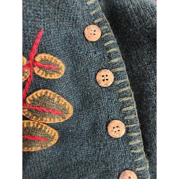 Vtg. L.L.Bean Women's Shetland Wool Embroidered Fall Leaf, Size M, Forest Green - Picture 4 of 13